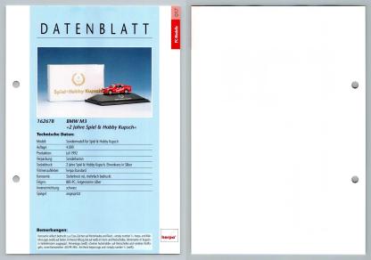 BMW M3 #17 PC-Modelle - Herpa Data Sheet-Breakoutcards