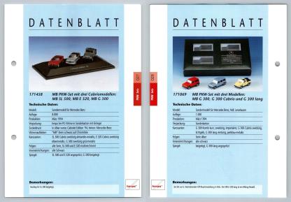 MB SL500, E 320, G 300 / G 300 Cabrio #27/28 PKW - Herpa Data Sheet-Breakoutcards