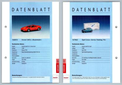 Ferrari 348ts / Opel Corsa #21/22 Sondermodelle - Herpa Data Sheet-Breakoutcards