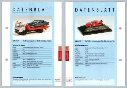 MB 814 Autotransporter / Opel Calibra #33/34 Messemodelle - Herpa Data Sheet-Breakoutcards