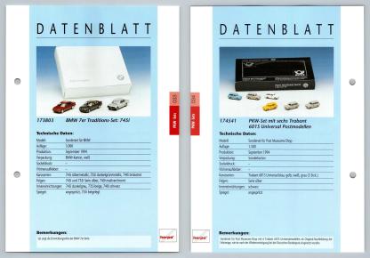BMW 7er / Trabant 601S #33/34 PKW - Herpa Data Sheet-Breakoutcards