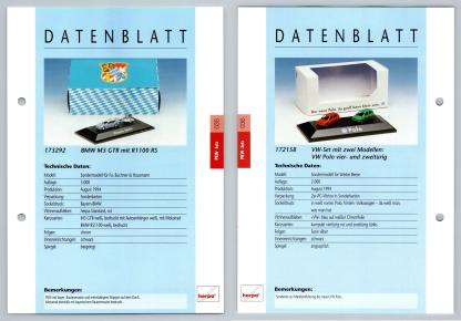 BMW M3 GTR / VW Polo #35/36 PKW - Herpa Data Sheet-Breakoutcards