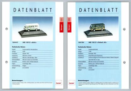 Mercedes Benz 100 D Debis / Diebels Alt #25/26 Motorsport - Herpa Data Sheet-Breakoutcards