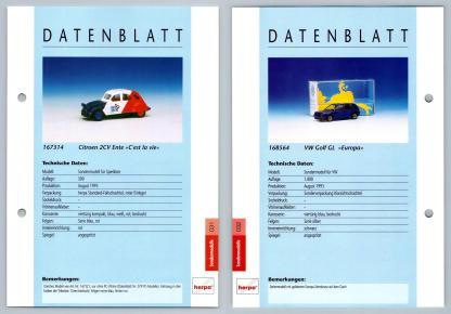 Citroen 2CV / VW Golf GL #31/32 Sondermodelle - Herpa Data Sheet-Breakoutcards