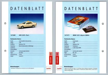 MB C220 Taxi / BMW 325i #33/34 Sondermodelle - Herpa Data Sheet-Breakoutcards