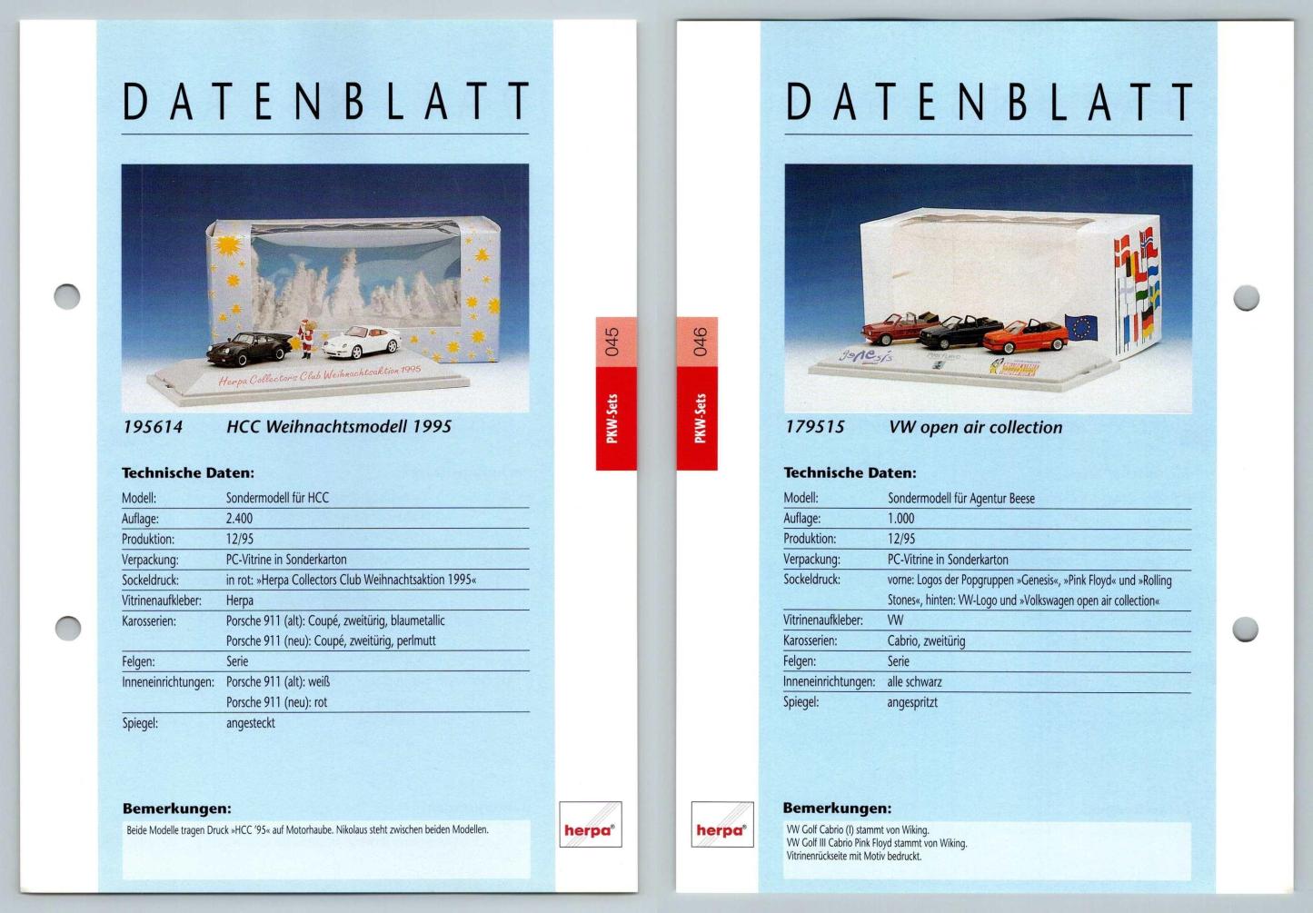 Weihnachtsmodell / VW Open Air #45/46 PKW - Herpa Data Sheet-Breakoutcards