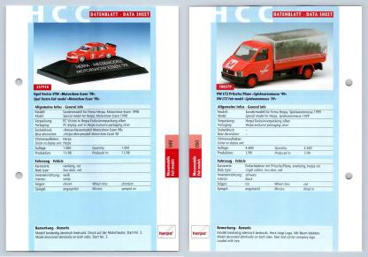 Opel Vectra STW / VW LT2 Pritsche #49/50 Messemodelle - Herpa Data Sheet-Breakoutcards