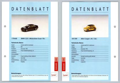 BMW 325i / Mini Cooper #43/44 Sondermodelle - Herpa Data Sheet-Breakoutcards