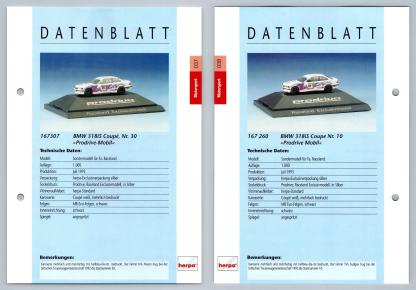 BMW 318iS Coupe Prodrive-Mobil #37/38 Motorsport - Herpa Data Sheet-Breakoutcards