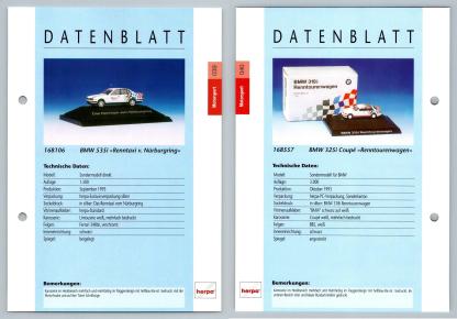 BMW 535i Renntaxi / 325i Coupe #39/40 Motorsport - Herpa Data Sheet-Breakoutcards