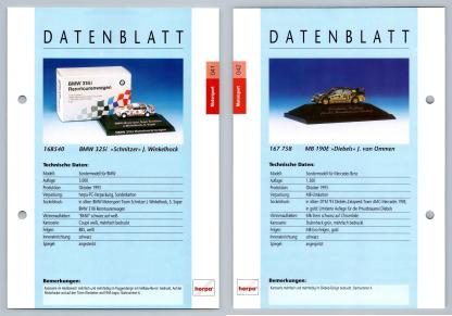 BMW 325i Schnitzer / MB 190E Diebels #41/42 Motorsport - Herpa Data Sheet-Breakoutcards
