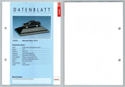 Mercedes Benz 320 E #29 PC-Modelle - Herpa Data Sheet-Breakoutcards