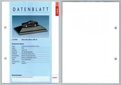 Mercedes Benz 500 SL #31 PC-Modelle - Herpa Data Sheet-Breakoutcards
