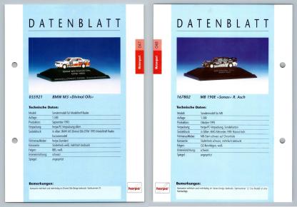 BMW M3 / MB 190E #47/48 Motorsport - Herpa Data Sheet-Breakoutcards