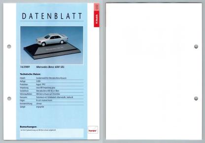 Mercedes Benz 600 SEL #32 PC-Modelle - Herpa Data Sheet-Breakoutcards