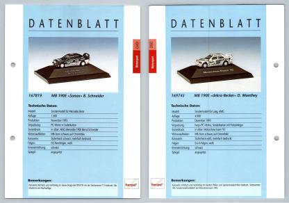 Mercedes Benz 190E Sonax / Dekra Becker #49/50 Motorsport - Herpa Data Sheet-Breakoutcards