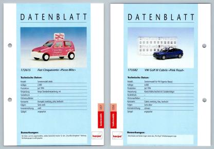 Fiat Cinquecento / VW Golf III #57/58 Sondermodelle - Herpa Data Sheet-Breakoutcards