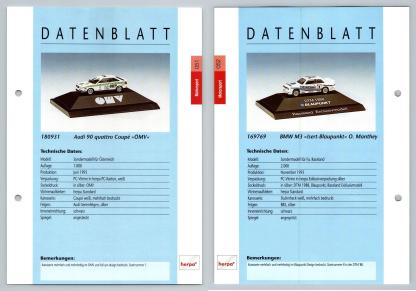 Audi 90 Quattro Coupe / BMW M3 #61/62 Motorsport - Herpa Data Sheet-Breakoutcards