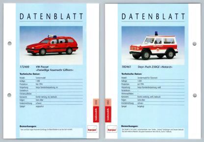 VW Passat / Steyr-Puch 230GE #59/60 Sondermodelle - Herpa Data Sheet-Breakoutcards