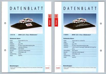 BMW 325i Fina #61/62 Motorsport - Herpa Data Sheet-Breakoutcards