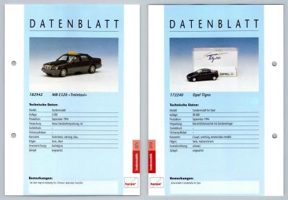 MB E320 / Opel Tigra #71/72 Sondermodelle - Herpa Data Sheet-Breakoutcards