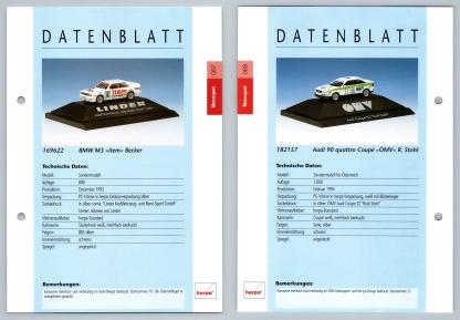 BMW M3 / Audi 90 Quattro Coupe #67/68 Motorsport - Herpa Data Sheet-Breakoutcards