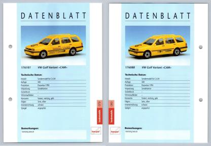 VW Golf CAM #79/80 Sondermodelle - Herpa Data Sheet-Breakoutcards