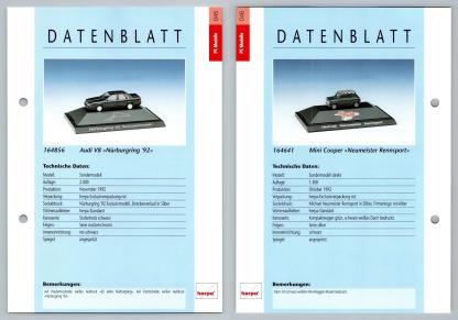 Audi V8 / Mini Cooper #45/46 PC-Modelle - Herpa Data Sheet-Breakoutcards