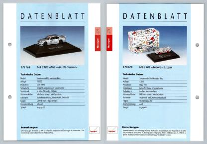 Mercedes Benz C180 AMG / 190E #73/74 Motorsport - Herpa Data Sheet-Breakoutcards