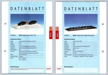 BMW Alpina Set / BMW Cabrio Set #83/84 PKW - Herpa Data Sheet-Breakoutcards