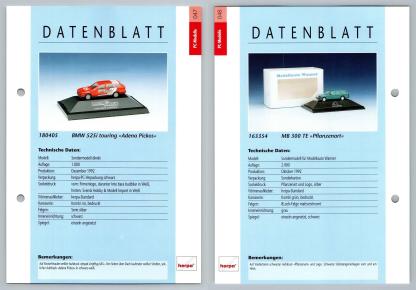 BMW 525i Touring / Mercedes Benz 300 TE #47/48 PC-Modelle - Herpa Data Sheet-Breakoutcards