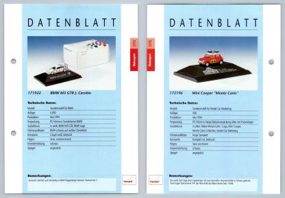 BMW M3 GTR / Mini Cooper #75/76 Motorsport - Herpa Data Sheet-Breakoutcards