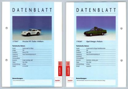 Porsche 911 Turbo / Opel Omega #83/84 Sondermodelle - Herpa Data Sheet-Breakoutcards