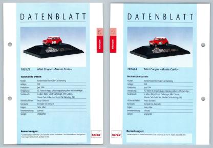 Mini Cooper Monte Carlo #77/78 Motorsport - Herpa Data Sheet-Breakoutcards