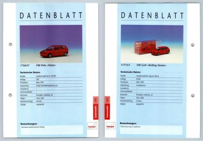 VW Polo / VW Golf #85/86 Sondermodelle - Herpa Data Sheet-Breakoutcards