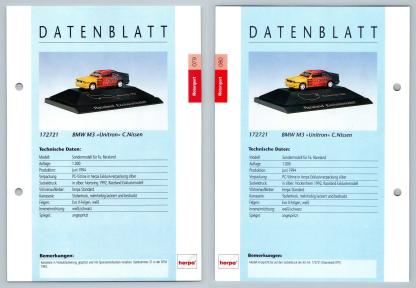 BMW M3 Unitron #79/80 Motorsport - Herpa Data Sheet-Breakoutcards