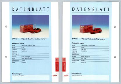 VW Golf Cabriolet / Golf #87/88 Sondermodelle - Herpa Data Sheet-Breakoutcards