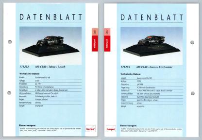 Mercedes Benz C180 Sonax / Tobac #81/82 Motorsport - Herpa Data Sheet-Breakoutcards
