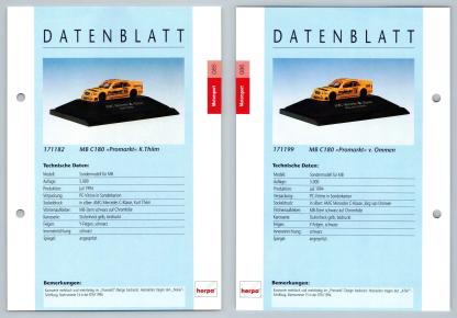 Mercedes Benz C180 Promarkt #85/86 Motorsport - Herpa Data Sheet-Breakoutcards
