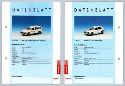 VW Passat / VW Golf #93/94 Sondermodelle - Herpa Data Sheet-Breakoutcards