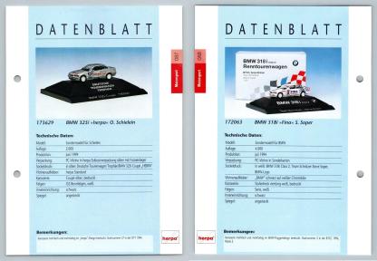 BMW 325i / BMW 318i #87/88 Motorsport - Herpa Data Sheet-Breakoutcards