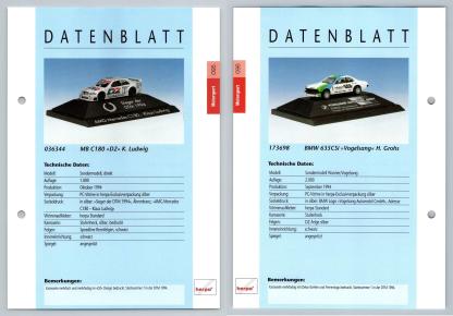 Mercedes Benz C180 / BMW 635CSi #95/96 Motorsport - Herpa Data Sheet-Breakoutcards