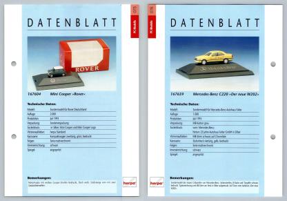 Mini Cooper / Mercedes Benz C220 #75/6 PC-Modelle - Herpa Data Sheet-Breakoutcards