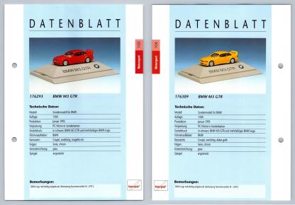 BMW M3 GTR #103/104 Motorsport - Herpa Data Sheet-Breakoutcards
