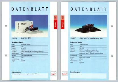 BMW M3 GTR / Nurburgring #107/108 Motorsport - Herpa Data Sheet-Breakoutcards
