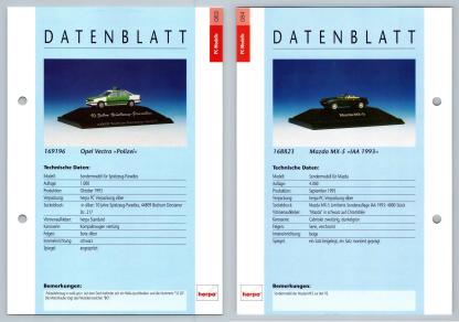 Opel Vecra / Mazda MX-5 #84/5 PC-Modelle - Herpa Data Sheet-Breakoutcards