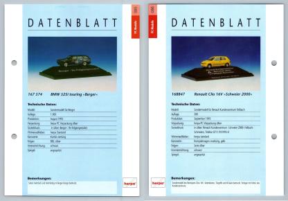 BMW 325i Touring / Renault Clio 16V #85/6 PC-Modelle - Herpa Data Sheet-Breakoutcards