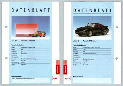 VW Polo / Porsche 911 Turbo #123/124 Sondermodelle - Herpa Data Sheet-Breakoutcards
