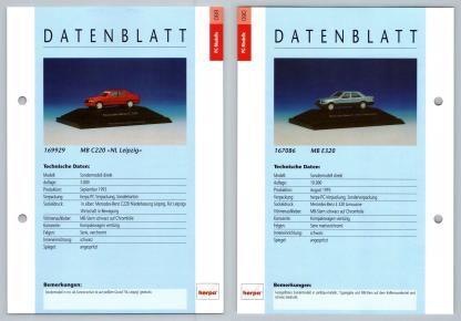 Mercedes Benz C220 / E320 #89/90 PC-Modelle - Herpa Data Sheet-Breakoutcards