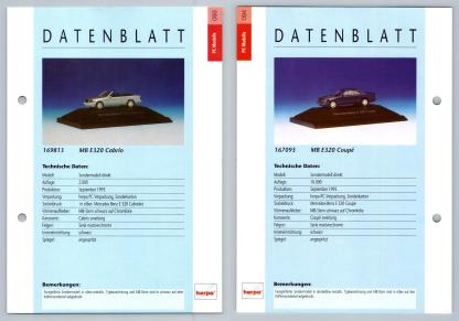 Mercedes Benz E320 Cabrio / E320 Coupe #93/4 PC-Modelle - Herpa Data Sheet-Breakoutcards